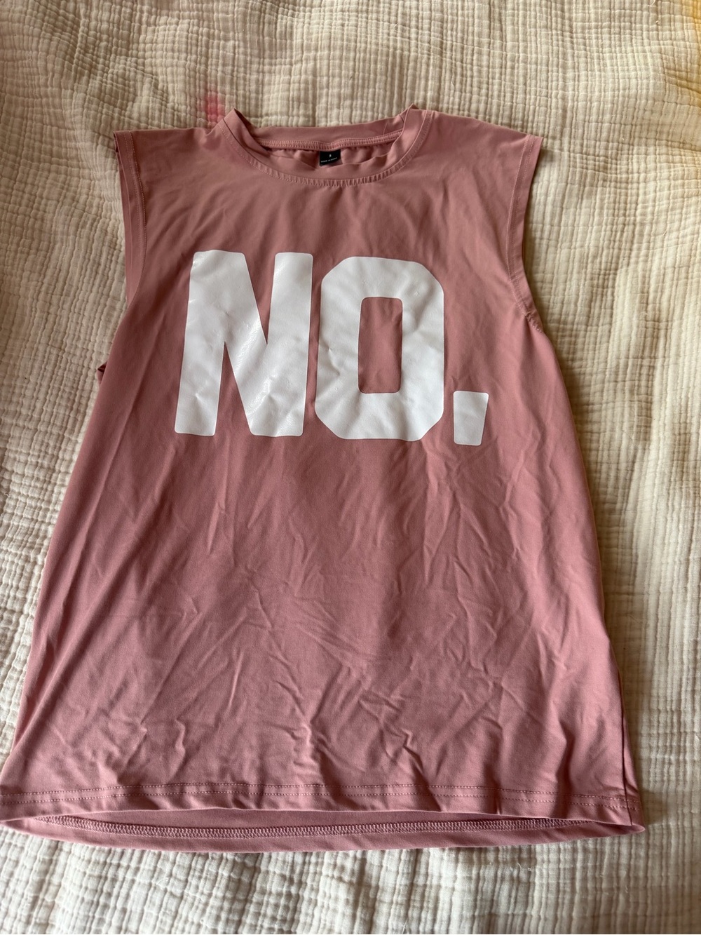 Graphic Sleeveless Tank with 'NO.' Print - Dusty Rose